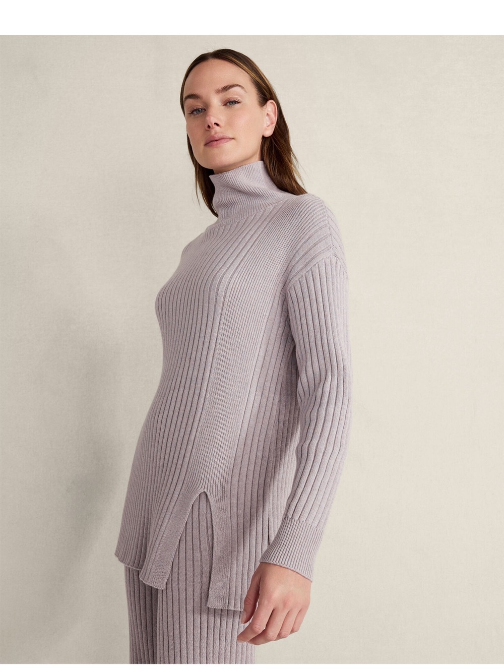 Haven Well Within Cotton Cashmere Rib-Knit Tunic Mauve Mock-Neck Loungewear